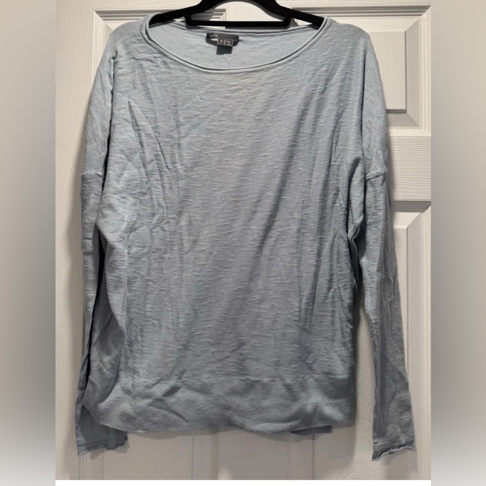 Woman VINCE light Blue 100% Cotton L/s Boatneck Pullover Sweater Sz Small